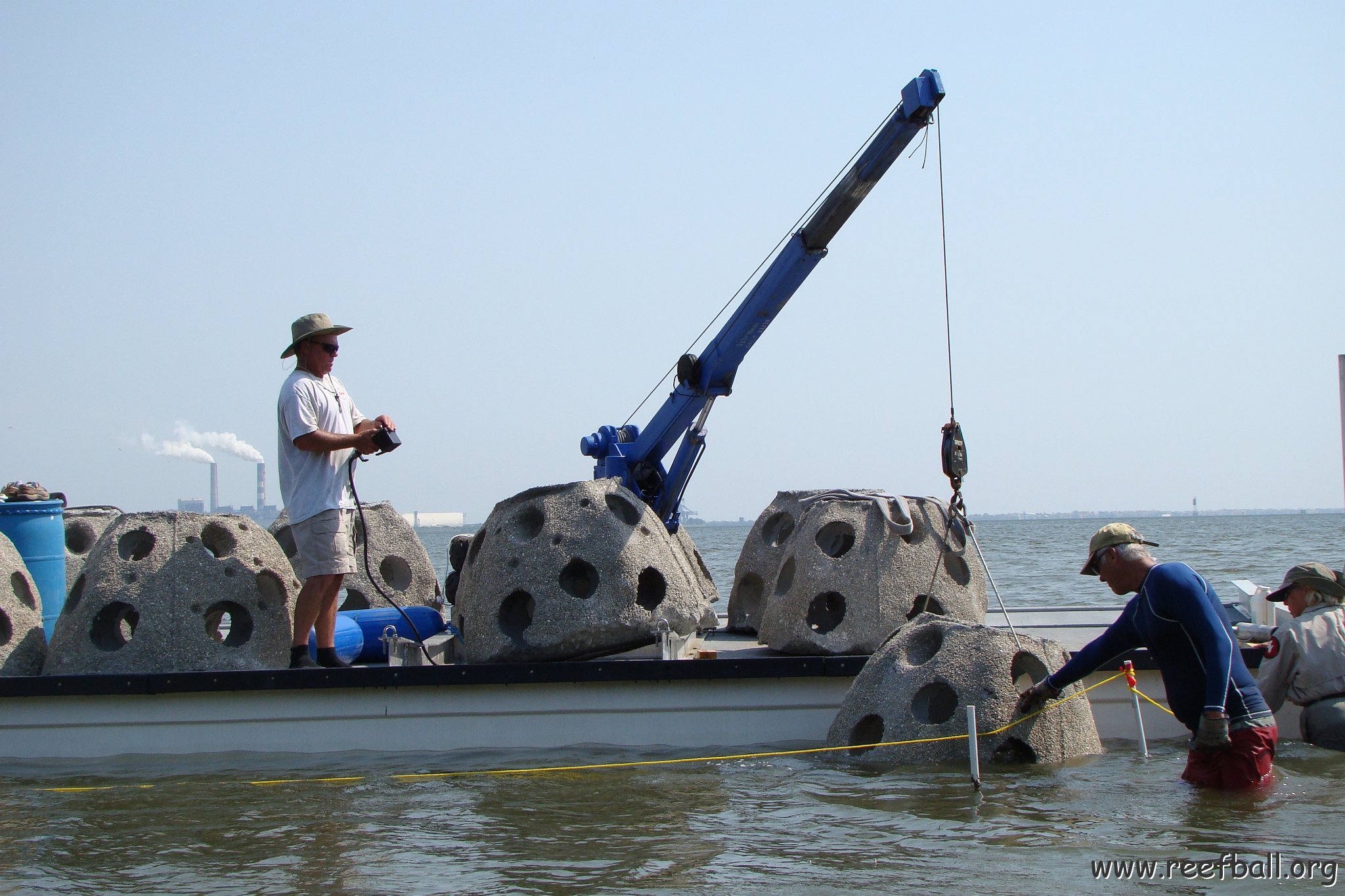 Bird Island unloading reef balls